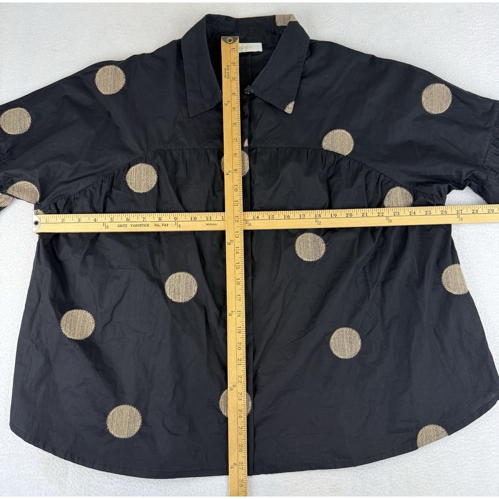 Noet Button Down Top Women's Size 14 Lagenlook Art To Wear Geometric‎ Black - Picture 2 of 12